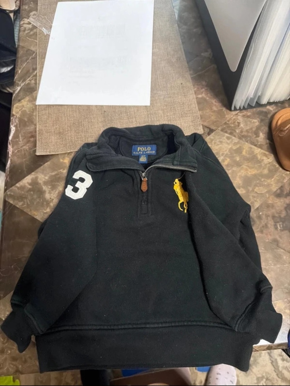 Polo by Ralph Lauren Men’s Black 3/4 Zip Pullover Sweater with Pony Logo